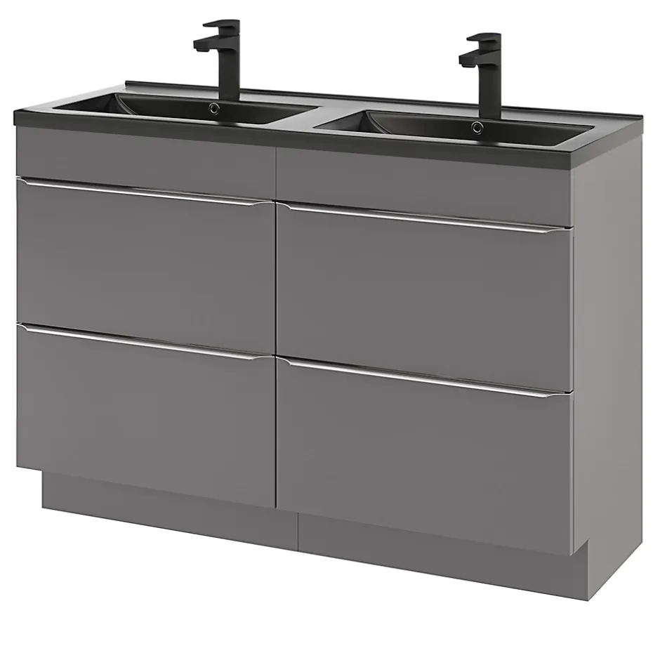 GoodHome Meuble sous vasque à poser gris brillant l.120 x H.82 x P.45 cm, Imandra