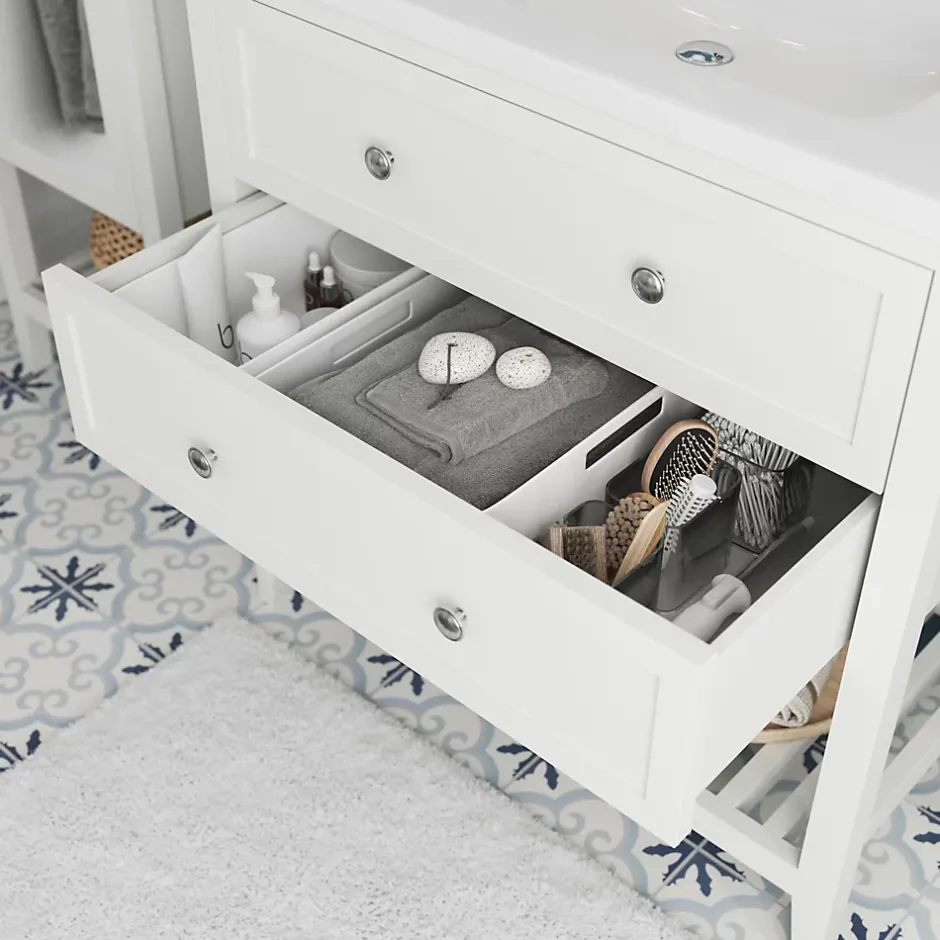 GoodHome Meuble sous vasque à poser 2 tiroirs 1 niche blanc mat l.80 cm, Perma* Meuble Buanderie|Meuble Sous-Vasque