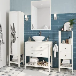 GoodHome Meuble sous vasque à poser 2 tiroirs 1 niche blanc mat l.80 cm, Perma* Meuble Buanderie|Meuble Sous-Vasque