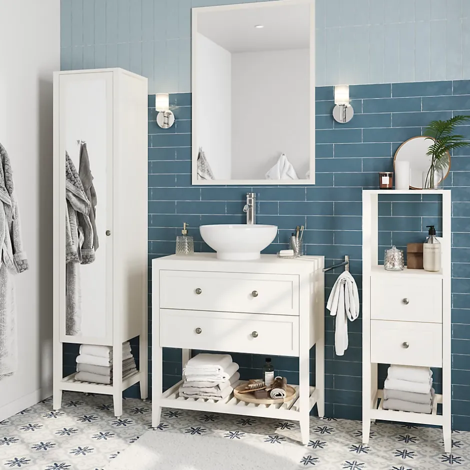 GoodHome Meuble sous vasque à poser 2 tiroirs 1 niche blanc mat l.80 cm, Perma* Meuble Buanderie|Meuble Sous-Vasque