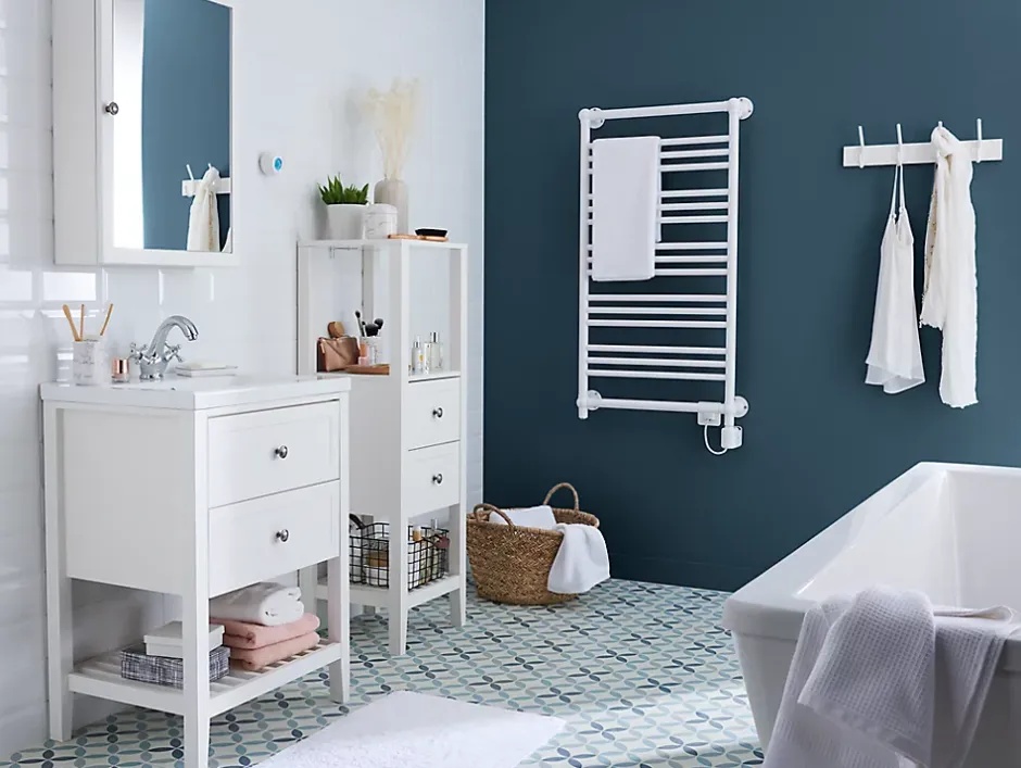 GoodHome Meuble sous vasque à poser 2 tiroirs 1 niche blanc mat l.80 cm, Perma* Meuble Buanderie|Meuble Sous-Vasque