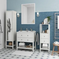GoodHome Meuble sous vasque à poser 2 tiroirs 1 niche blanc mat l.80 cm, Perma* Meuble Buanderie|Meuble Sous-Vasque