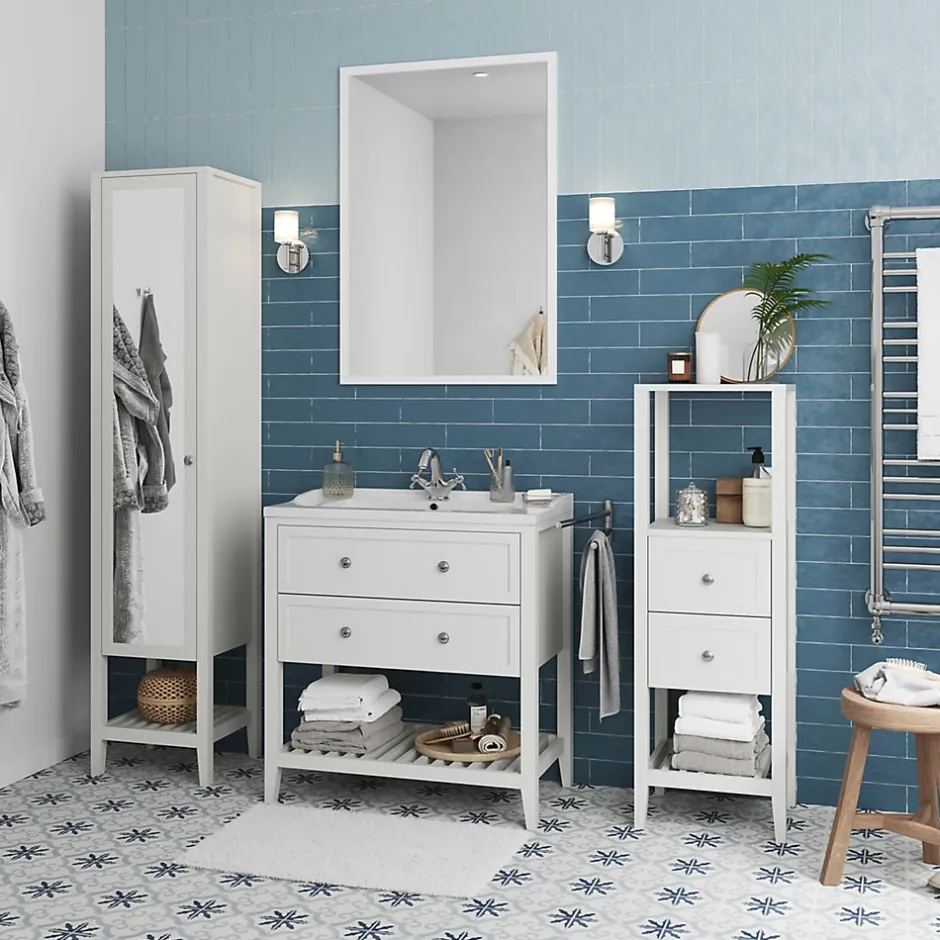 GoodHome Meuble sous vasque à poser 2 tiroirs 1 niche blanc mat l.80 cm, Perma* Meuble Buanderie|Meuble Sous-Vasque