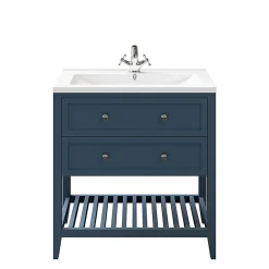 GoodHome Meuble sous vasque à poser 2 tiroirs 1 niche bleu mat l.80 cm Perma + plan vasque Nira,