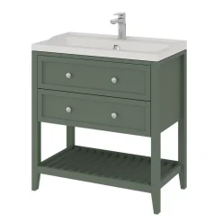 GoodHome Meuble sous vasque à poser l.80 cm vert + plan vasque Lana, Perma