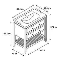 GoodHome Meuble sous vasque à poser 2 tiroirs 1 niche placage chêne l.80 cm Perma + plan vasque blanc Nira,* Meuble Vasque