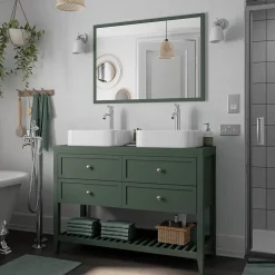GoodHome Meuble sous vasque à poser l.120 cm vert + plan de toilette effet marbre blanc Cadélia, Perma