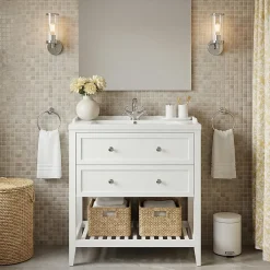 GoodHome Meuble sous vasque à poser 2 tiroirs 1 niche blanc mat l.80 cm Perma + plan vasque Lana,* Meuble Vasque