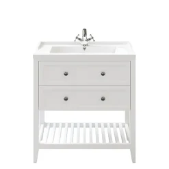 GoodHome Meuble sous vasque à poser 2 tiroirs 1 niche blanc mat l.80 cm Perma + plan vasque Lana,* Meuble Vasque