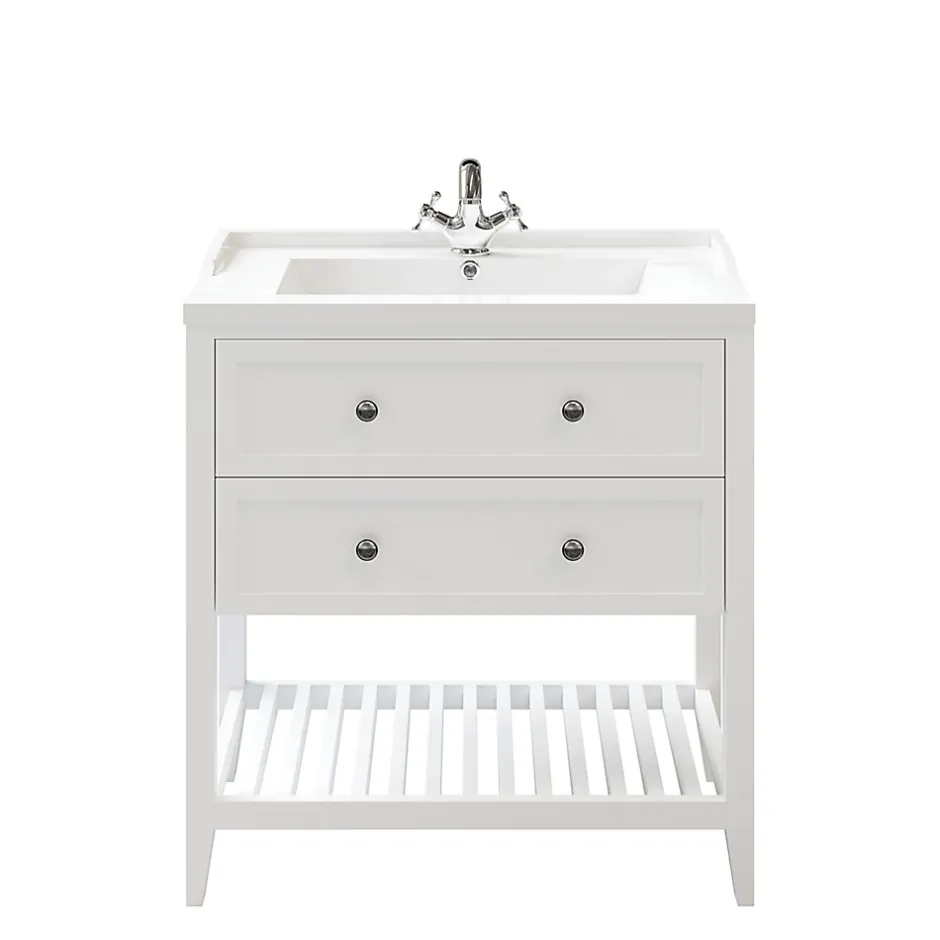GoodHome Meuble sous vasque à poser 2 tiroirs 1 niche blanc mat l.80 cm Perma + plan vasque Lana,* Meuble Vasque