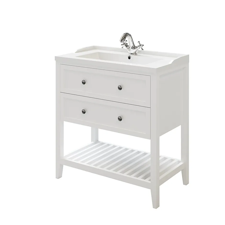 GoodHome Meuble sous vasque à poser 2 tiroirs 1 niche blanc mat l.80 cm Perma + plan vasque Lana,* Meuble Vasque
