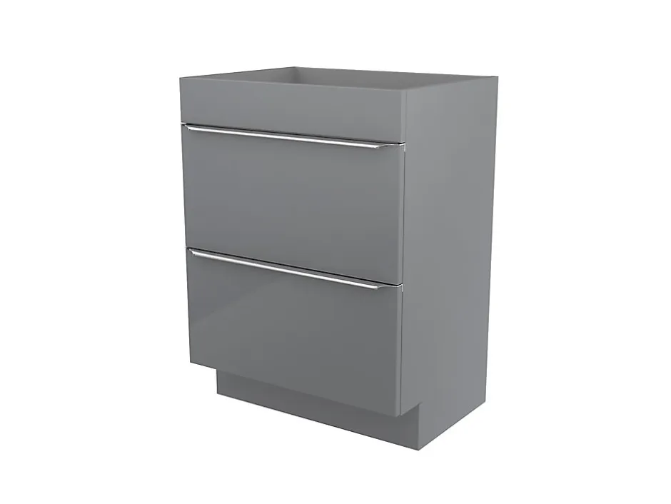 GoodHome Meuble sous vasque à poser gris brillant l.60 x H.82 x P.45 cm, Imandra* Meuble Buanderie|Meuble Sous-Vasque