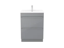 GoodHome Meuble sous vasque à poser gris brillant l.60 x H.82 x P.45 cm, Imandra* Meuble Buanderie|Meuble Sous-Vasque