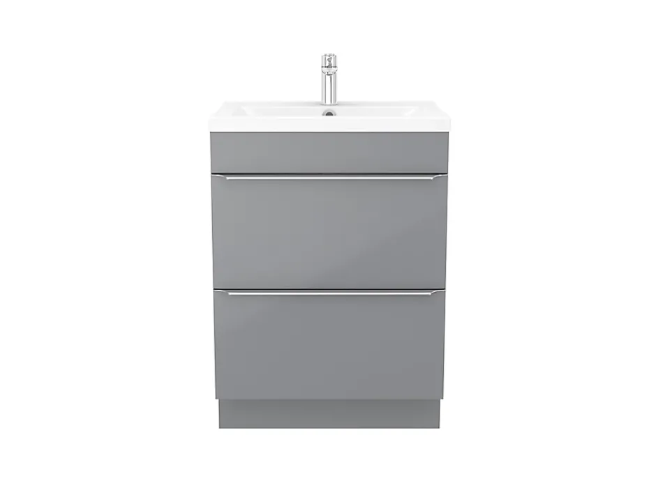 GoodHome Meuble sous vasque à poser gris brillant l.60 x H.82 x P.45 cm, Imandra* Meuble Buanderie|Meuble Sous-Vasque