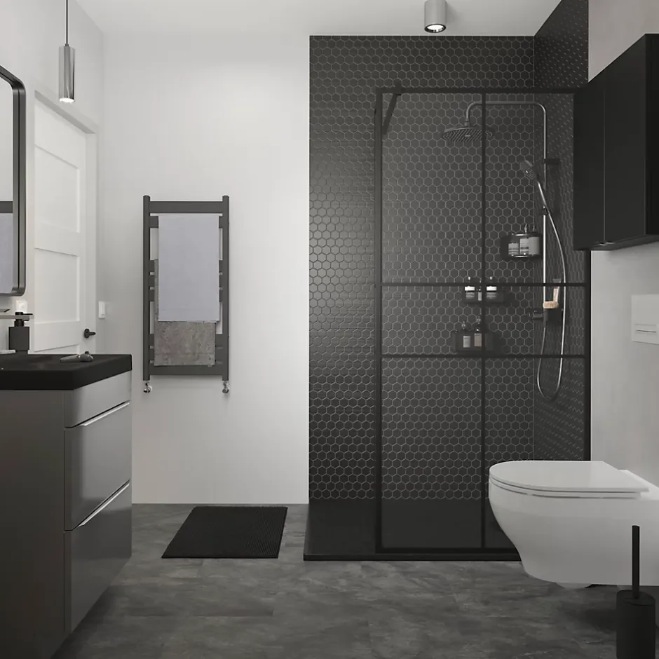 GoodHome Meuble sous vasque à poser gris brillant l.60 x H.82 x P.45 cm, Imandra* Meuble Buanderie|Meuble Sous-Vasque
