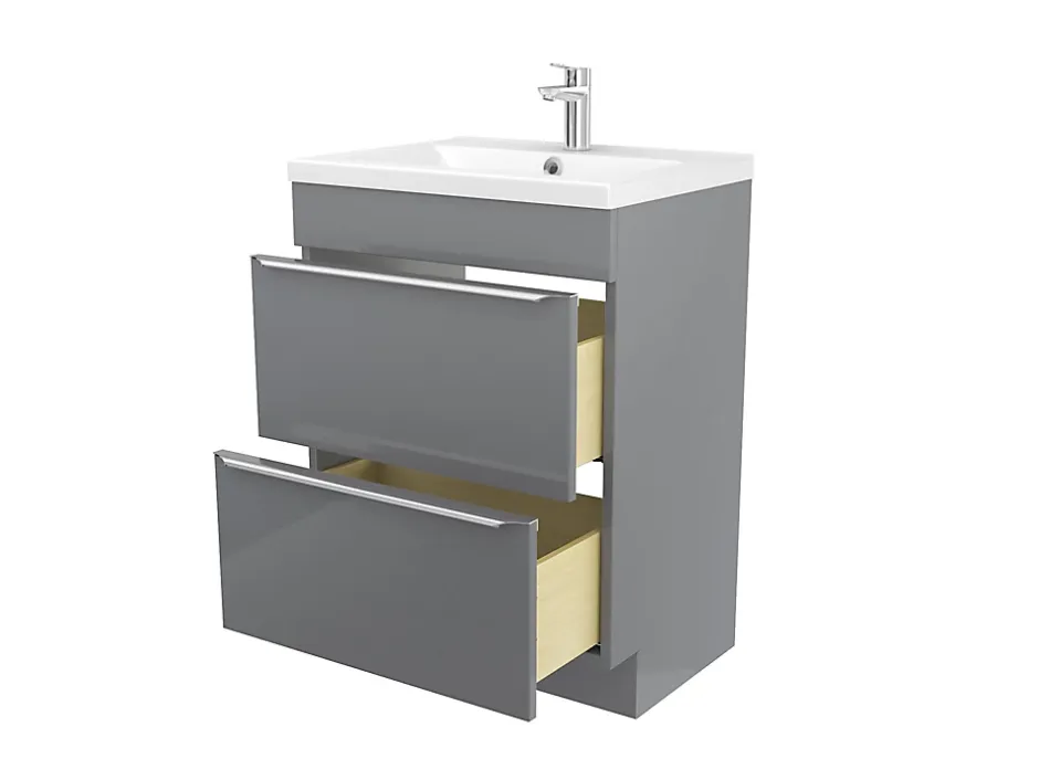 GoodHome Meuble sous vasque à poser gris brillant l.60 x H.82 x P.45 cm, Imandra* Meuble Buanderie|Meuble Sous-Vasque