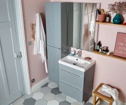 GoodHome Meuble sous vasque à poser gris brillant l.60 x H.82 x P.45 cm, Imandra* Meuble Buanderie|Meuble Sous-Vasque