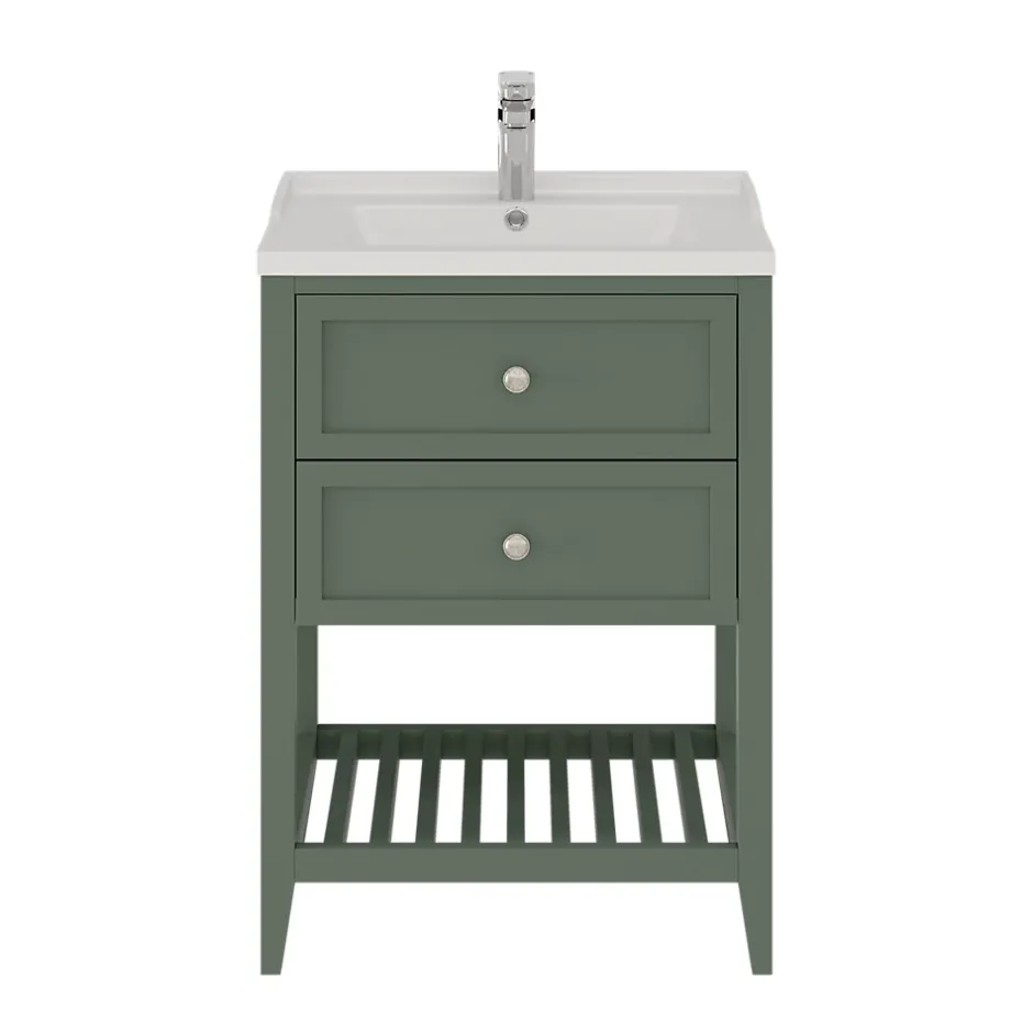 GoodHome Meuble sous vasque à poser l.60 cm vert + plan vasque Lana, Perma