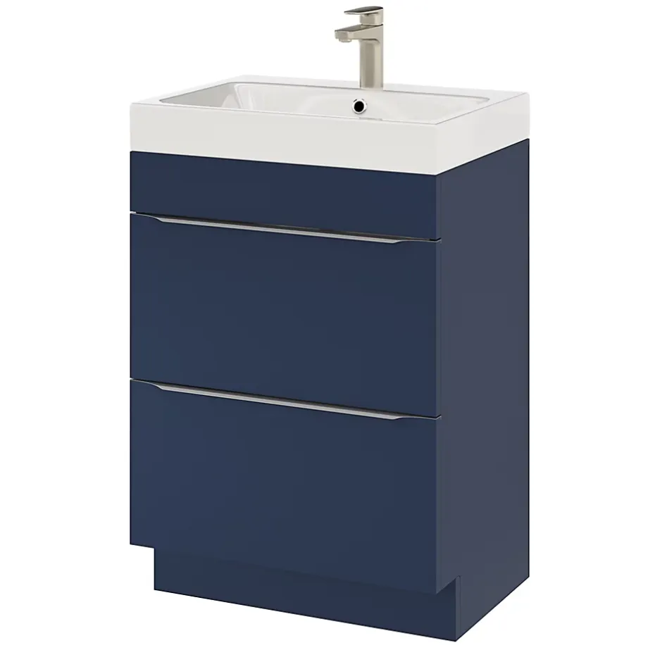 GoodHome Meuble sous vasque à poser bleu nuit mat l.60 x H.82 x P.45 cm, Imandra* Meuble Buanderie