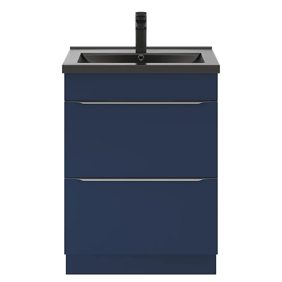 GoodHome Meuble sous vasque à poser bleu nuit mat l.60 x H.82 x P.45 cm, Imandra* Meuble Buanderie