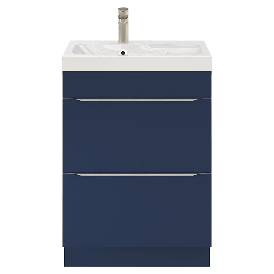 GoodHome Meuble sous vasque à poser bleu nuit mat l.60 x H.82 x P.45 cm, Imandra* Meuble Buanderie