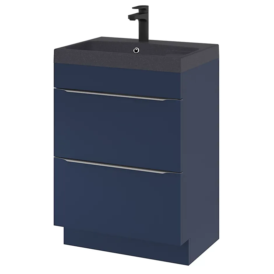 GoodHome Meuble sous vasque à poser bleu nuit mat l.60 x H.82 x P.45 cm, Imandra* Meuble Buanderie