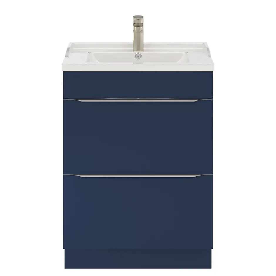 GoodHome Meuble sous vasque à poser bleu nuit mat l.60 x H.82 x P.45 cm, Imandra* Meuble Buanderie