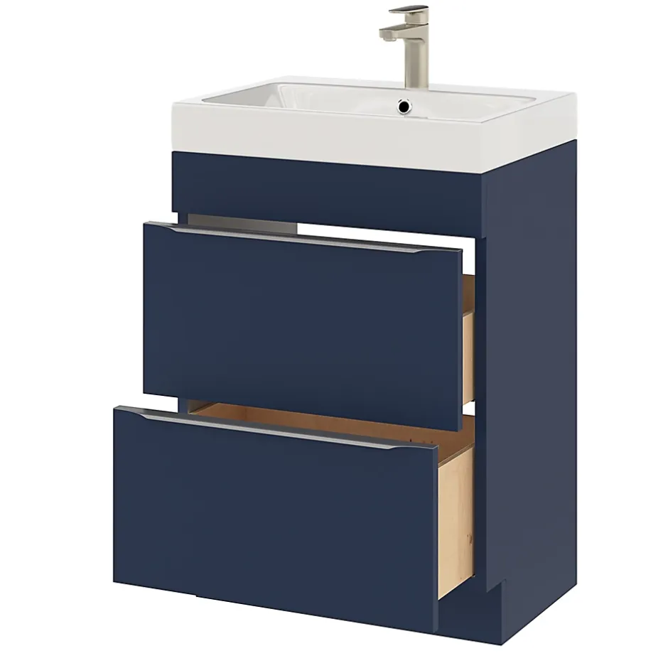 GoodHome Meuble sous vasque à poser bleu nuit mat l.60 x H.82 x P.45 cm, Imandra* Meuble Buanderie