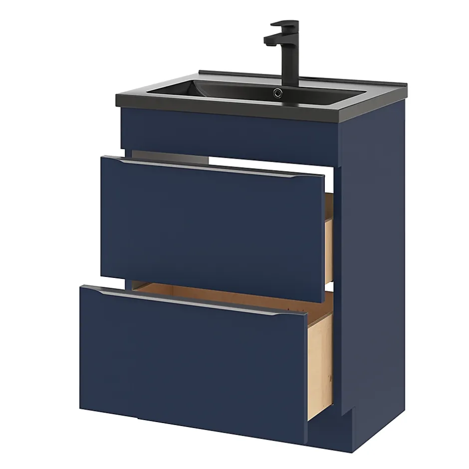 GoodHome Meuble sous vasque à poser bleu nuit mat l.60 x H.82 x P.45 cm, Imandra* Meuble Buanderie