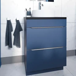 GoodHome Meuble sous vasque à poser bleu nuit mat l.60 x H.82 x P.45 cm, Imandra* Meuble Buanderie