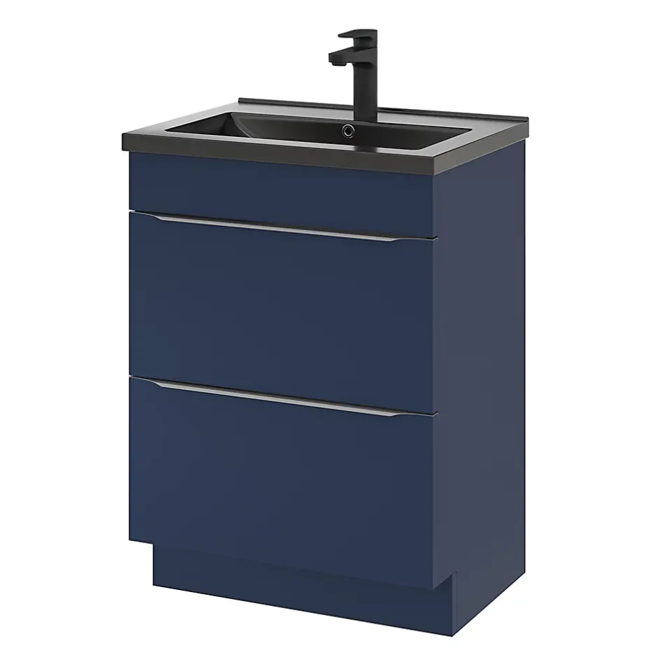 GoodHome Meuble sous vasque à poser bleu nuit mat l.60 x H.82 x P.45 cm, Imandra* Meuble Buanderie