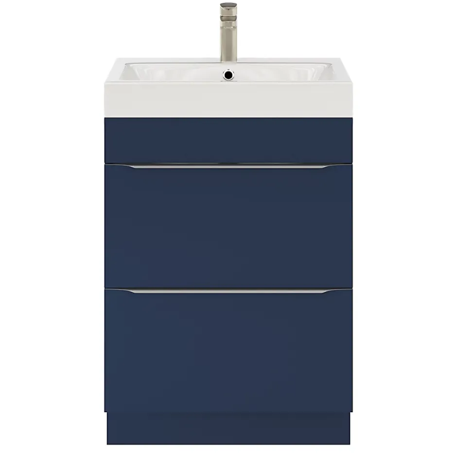 GoodHome Meuble sous vasque à poser bleu nuit mat l.60 x H.82 x P.45 cm, Imandra* Meuble Buanderie
