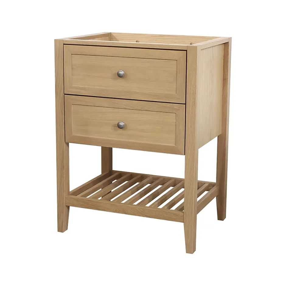 GoodHome Meuble sous vasque à poser 2 tiroirs 1 niche placage chêne l.60 cm + plan de toilette placage chêne, Perma