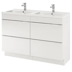 GoodHome Meuble sous vasque à poser blanc brillant l.120 x H.82 x P.45 cm, Imandra* Rangement Buanderie|Meuble Buanderie