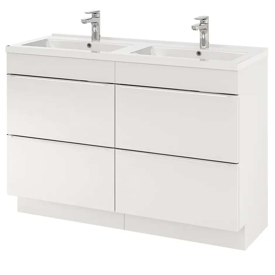 GoodHome Meuble sous vasque à poser blanc brillant l.120 x H.82 x P.45 cm, Imandra* Rangement Buanderie|Meuble Buanderie