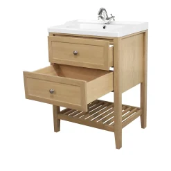 GoodHome Meuble sous vasque à poser placage chêne l.60 x H.80,6 x P.45 cm, Perma
