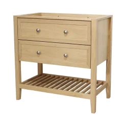 GoodHome Meuble sous vasque à poser 2 tiroirs 1 niche placage chêne l.80 cm + plan de toilette placage chêne, Perma