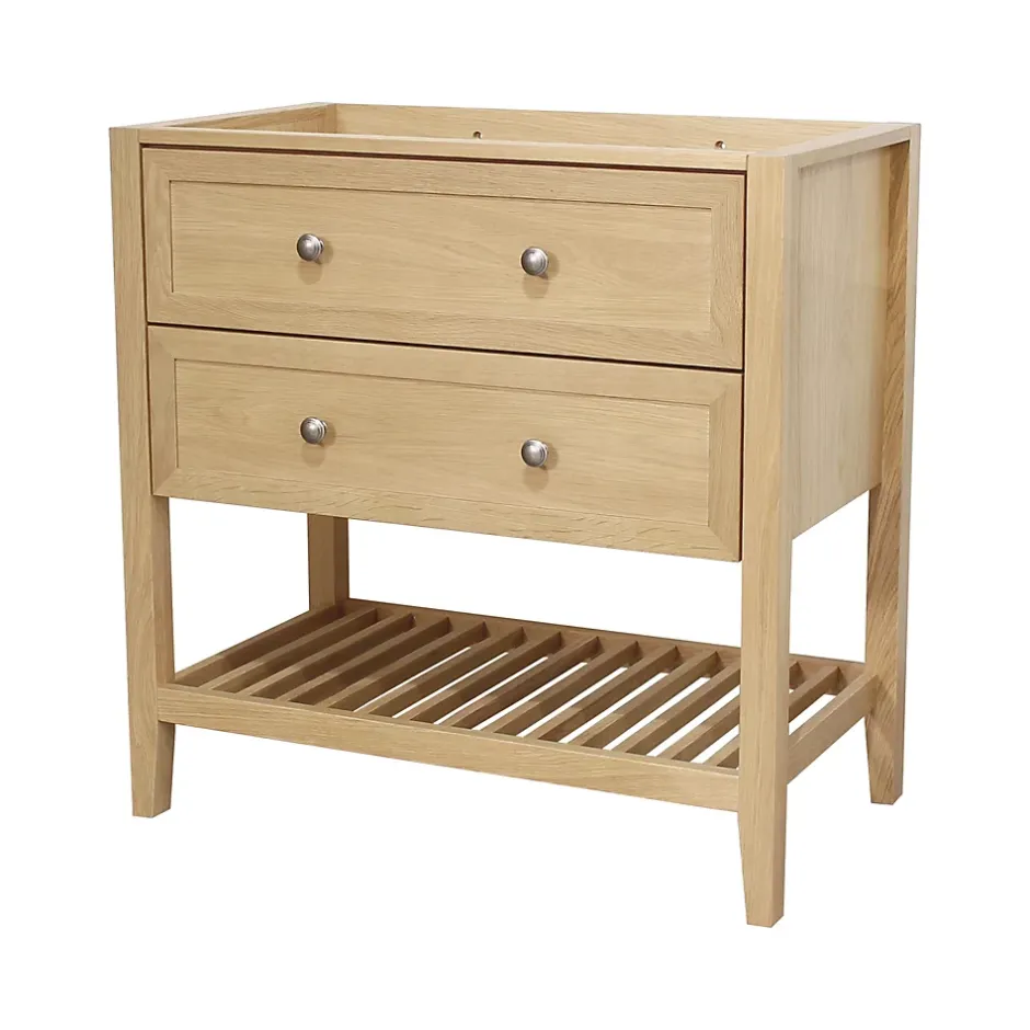 GoodHome Meuble sous vasque à poser 2 tiroirs 1 niche placage chêne l.80 cm + plan de toilette placage chêne, Perma