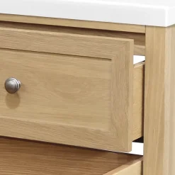 GoodHome Meuble sous vasque à poser 2 tiroirs 1 niche placage chêne l.80 cm + plan de toilette placage chêne, Perma