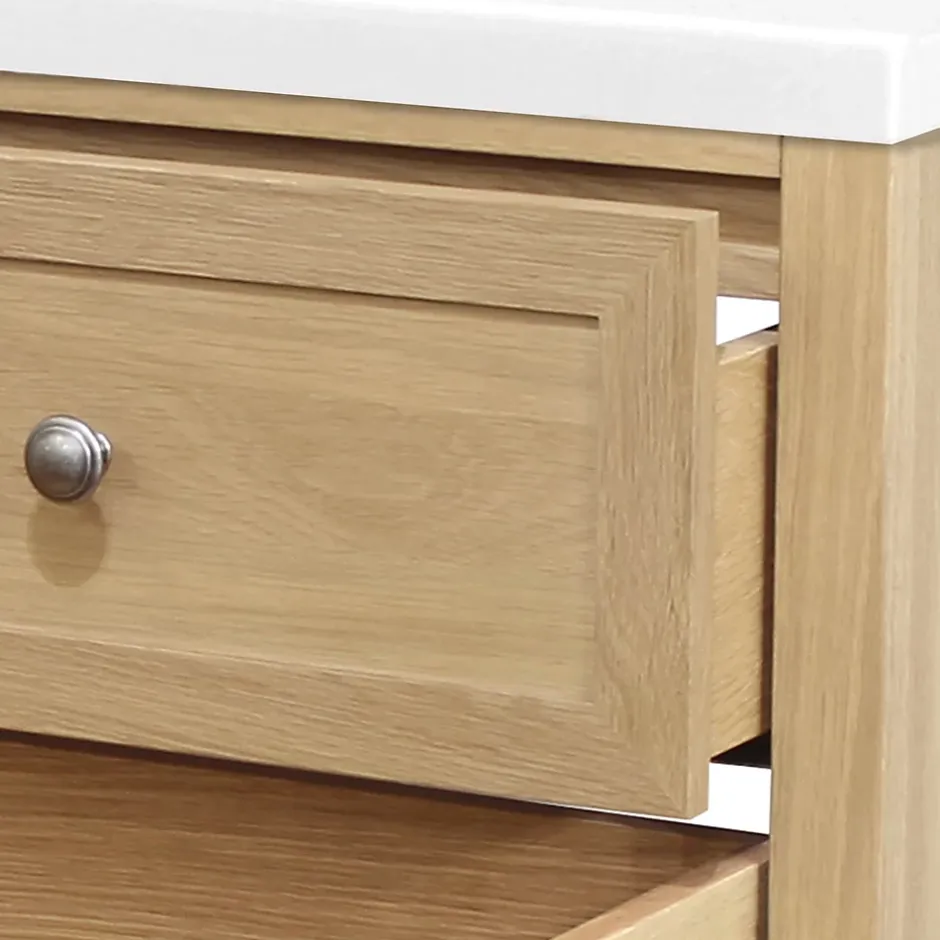 GoodHome Meuble sous vasque à poser 2 tiroirs 1 niche placage chêne l.80 cm + plan de toilette placage chêne, Perma