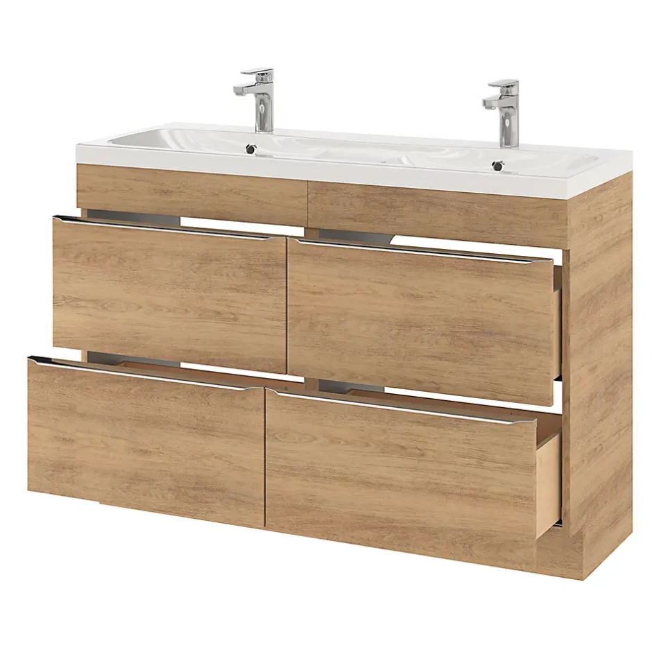 GoodHome Meuble sous vasque à poser effet chêne l.120 x H.82 x P.45 cm, Imandra* Meuble Buanderie|Meuble De Salle De Bains Faible Profondeur