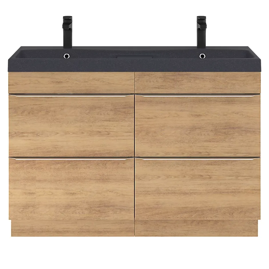 GoodHome Meuble sous vasque à poser effet chêne l.120 x H.82 x P.45 cm, Imandra* Meuble Buanderie|Meuble De Salle De Bains Faible Profondeur