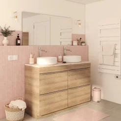 GoodHome Meuble sous vasque à poser effet chêne l.120 x H.82 x P.45 cm, Imandra* Meuble Buanderie|Meuble De Salle De Bains Faible Profondeur