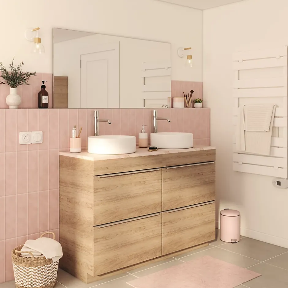 GoodHome Meuble sous vasque à poser effet chêne l.120 x H.82 x P.45 cm, Imandra* Meuble Buanderie|Meuble De Salle De Bains Faible Profondeur