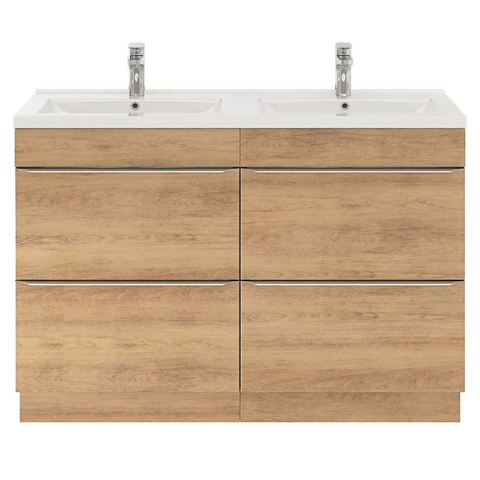 GoodHome Meuble sous vasque à poser effet chêne l.120 x H.82 x P.45 cm, Imandra* Meuble Buanderie|Meuble De Salle De Bains Faible Profondeur