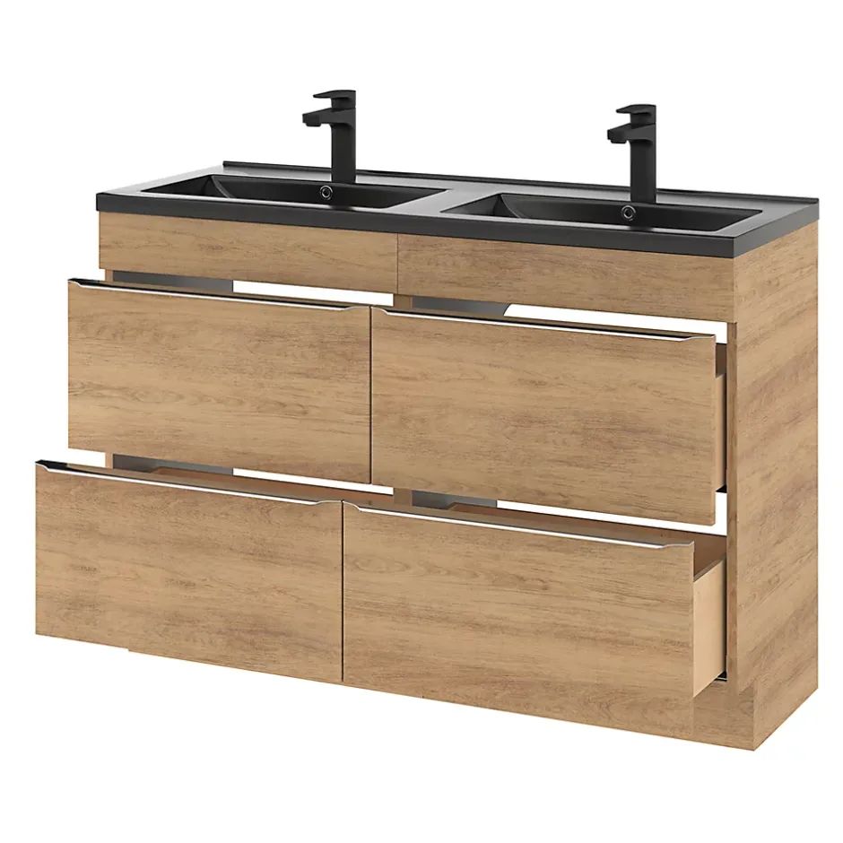 GoodHome Meuble sous vasque à poser effet chêne l.120 x H.82 x P.45 cm, Imandra* Meuble Buanderie|Meuble De Salle De Bains Faible Profondeur