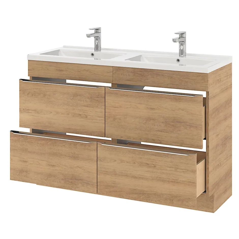 GoodHome Meuble sous vasque à poser effet chêne l.120 x H.82 x P.45 cm, Imandra* Meuble Buanderie|Meuble De Salle De Bains Faible Profondeur