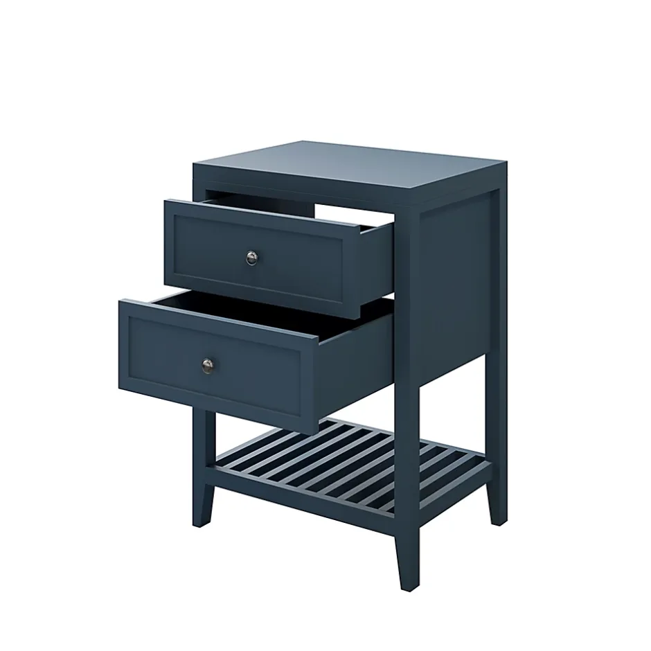 GoodHome Meuble sous vasque à poser 2 tiroirs 1 niche bleu mat l.60 cm + plan de toilette, Perma* Meuble Buanderie