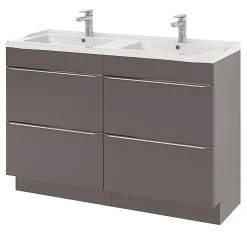 GoodHome Meuble sous vasque à poser gris taupe brillant l.120 x H.82 x P.45 cm, Imandra* Meuble Buanderie|Meuble De Salle De Bains Faible Profondeur