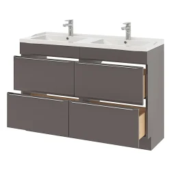 GoodHome Meuble sous vasque à poser gris taupe brillant l.120 x H.82 x P.45 cm, Imandra* Meuble Buanderie|Meuble De Salle De Bains Faible Profondeur